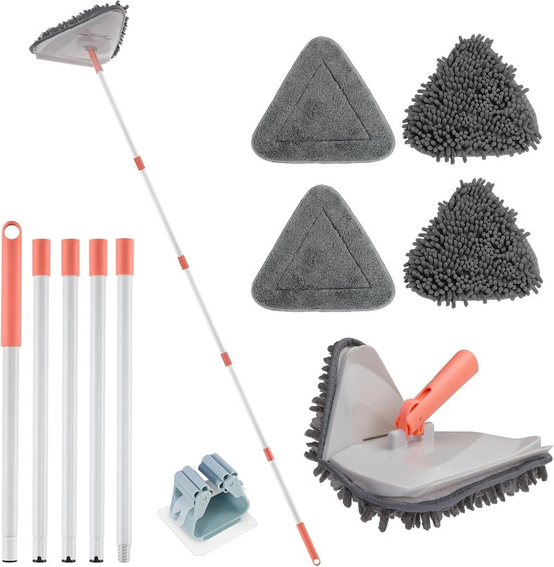 RONSUNG Wall Cleaner Triangle Mop with 82'' Long Handle - Wall Scrubber, Cleaning Washer Tool with 4 Microfiber Chenille Duster Pads for Clean Walls, Ceiling, Windows, Baseboards, Floors (Gray) - Image 1